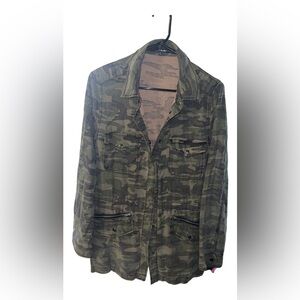 Dear John Camo Utility Jacket Womens Medium Green Tencel Pockets Military